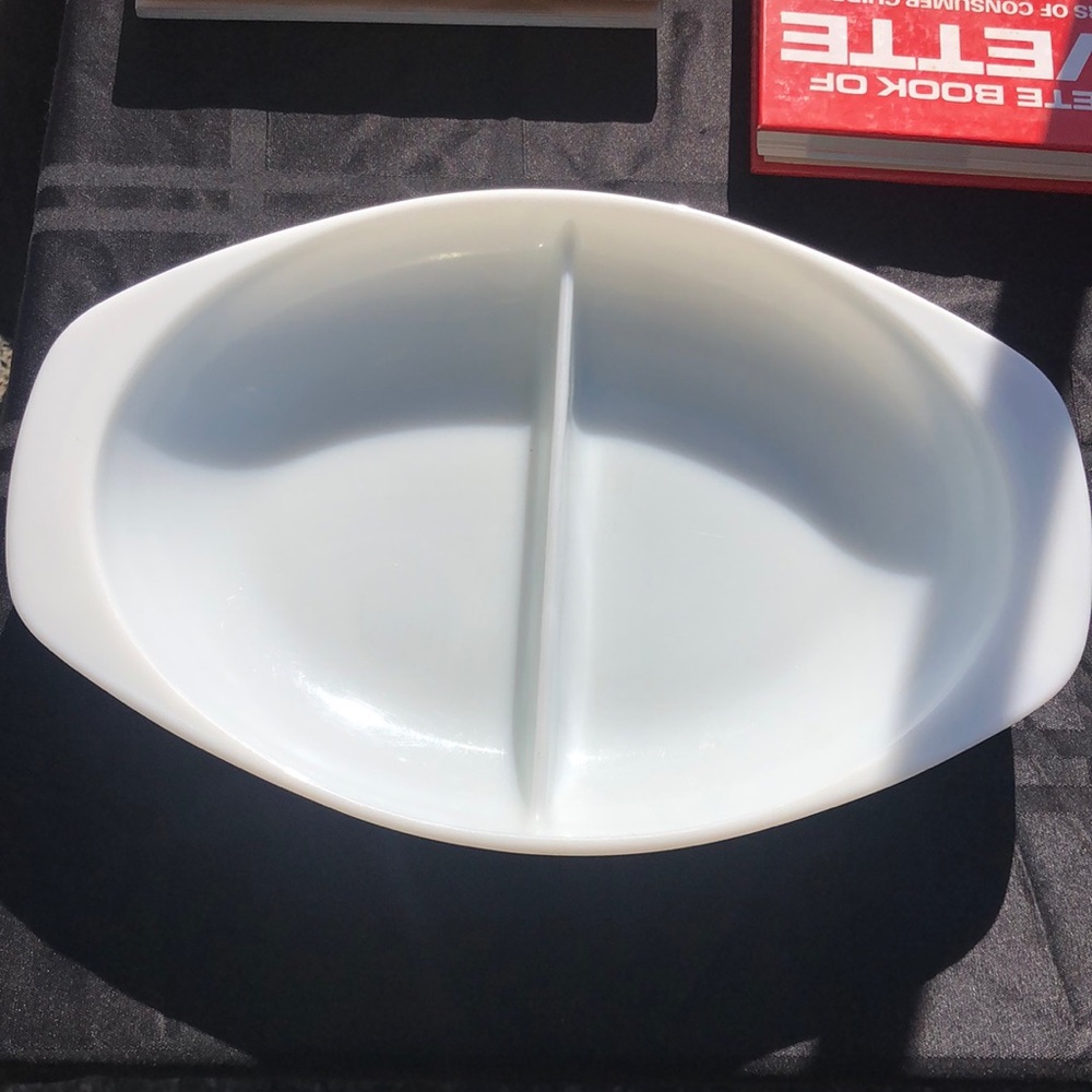 Vintage Milk Glass Pyrex Divided Casserole Dish